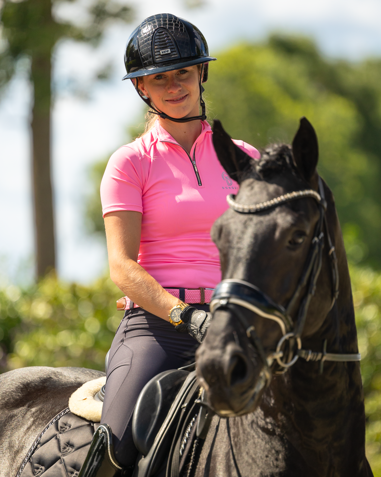 Roze baselayer paardrijkleding korte mouwen