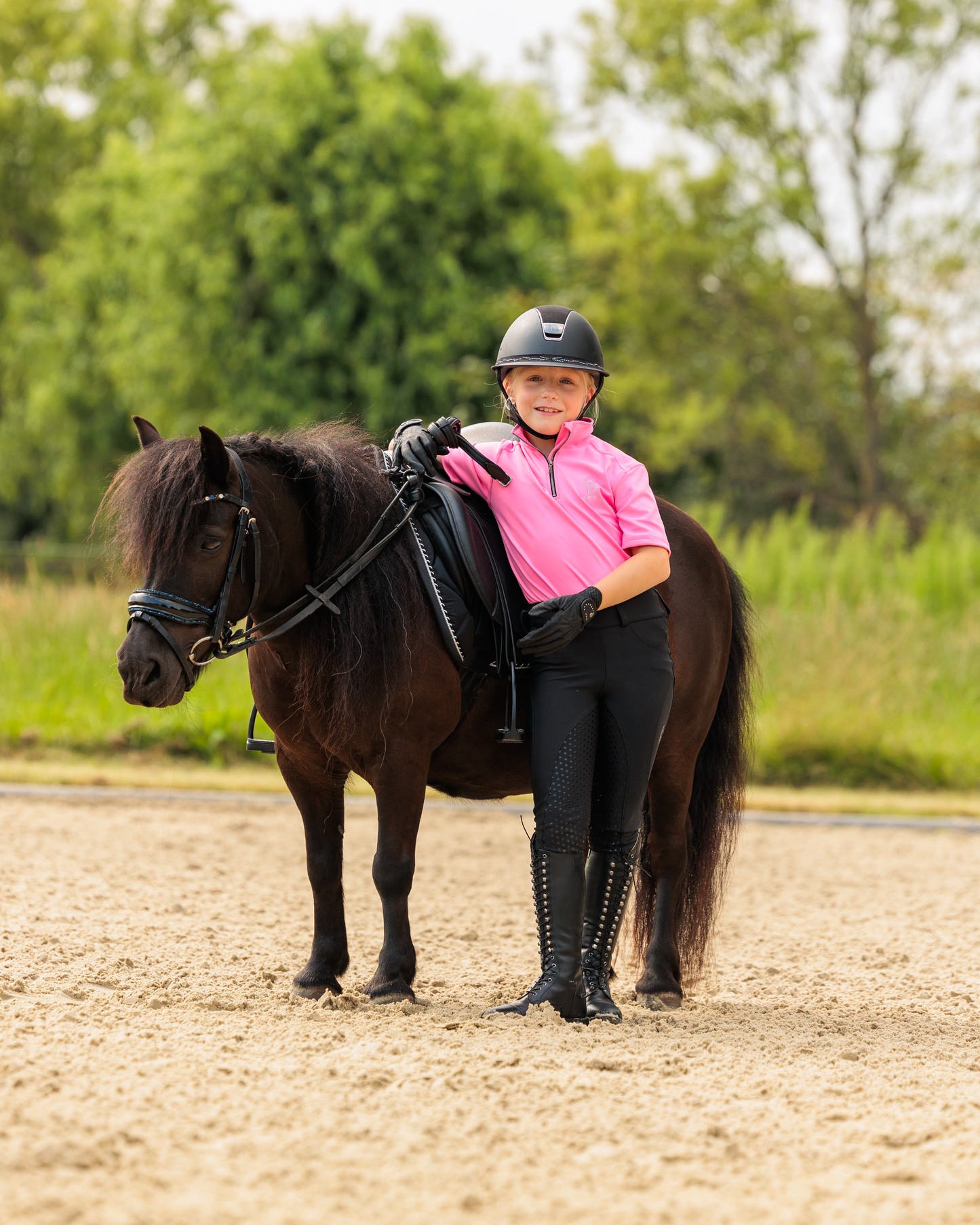 Roze paardrijshirt baselayer korte mouwen